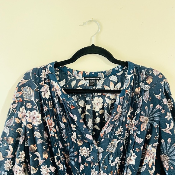 Hilary Radley Floral Navy Blue Long Sleeve Baby Doll Tunic Shirt Size XL - Picture 3 of 11